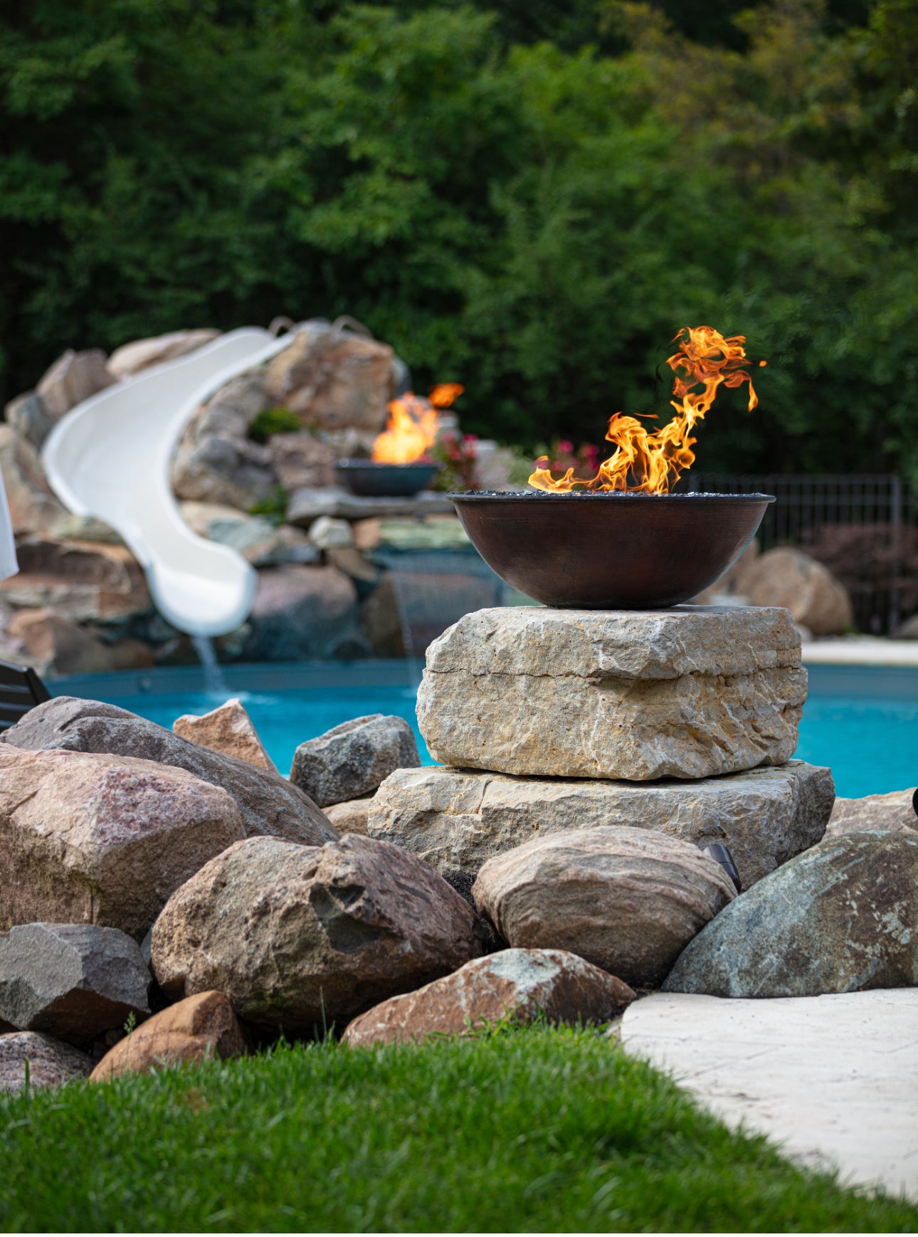 HPC Fire Tempe 31-inch hand-hammered copper fire bowl with natural flame