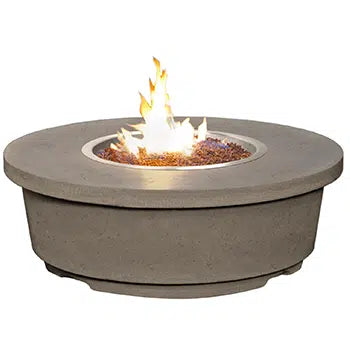 American Fyre Designs Contempo Round GFRC fire table on outdoor patio