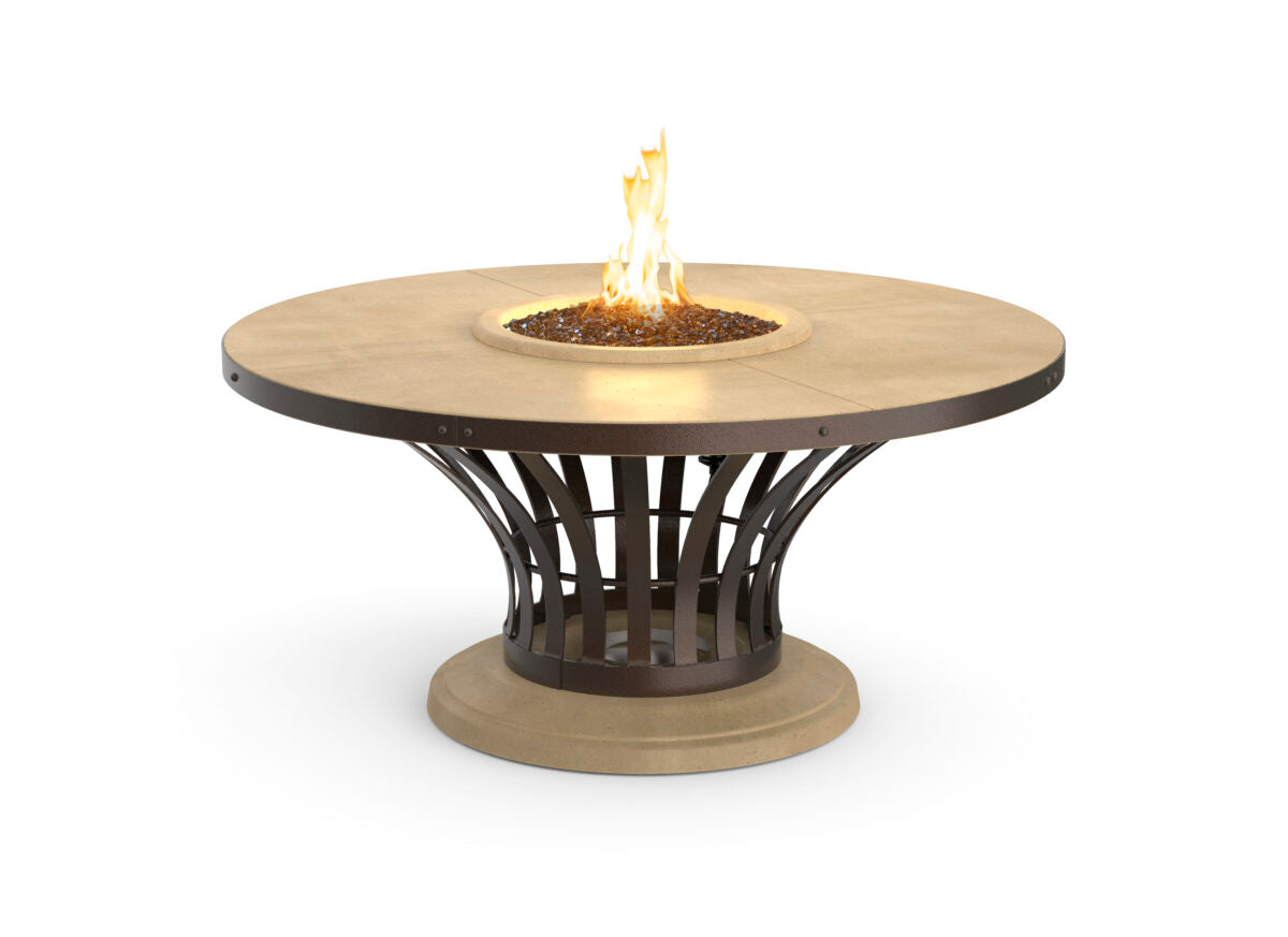 AFD Fiesta dining fire table in Cafe Blanco GFRC finish