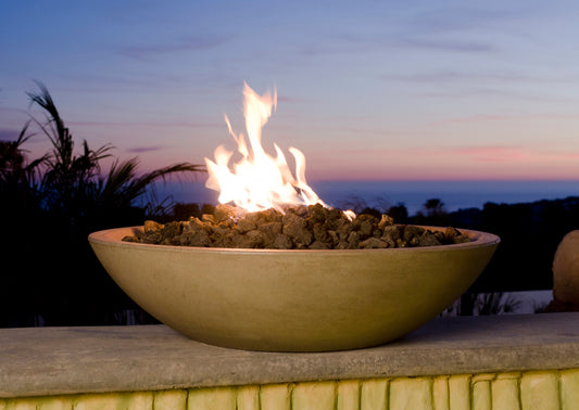 American Fyre Designs Marseille 32-inch GFRC fire bowl in outdoor setting