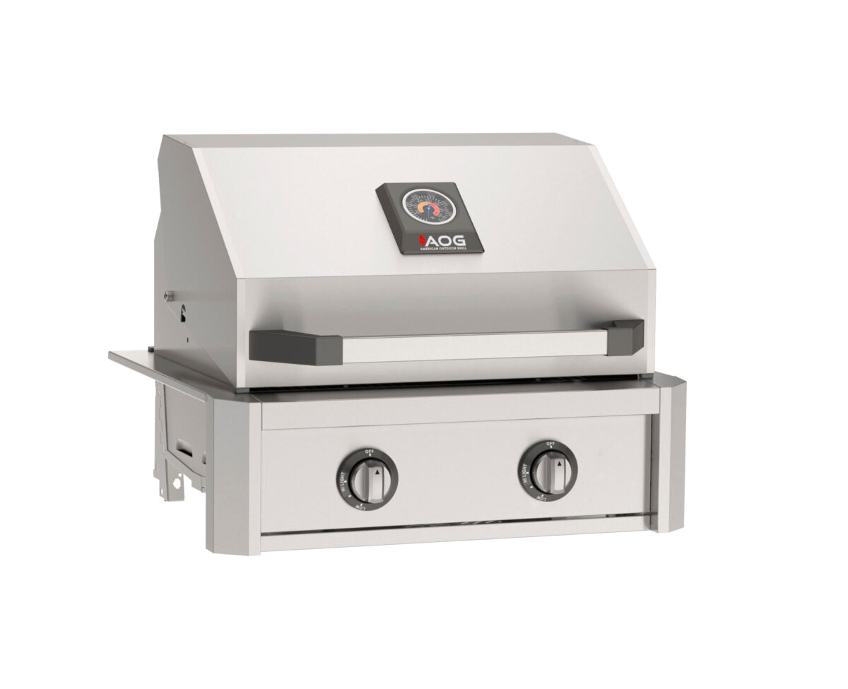AOG 24-inch built-in gas grill in 304 stainless steel angled view