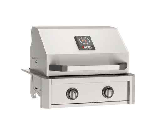 AOG 24-inch built-in gas grill in 304 stainless steel angled view