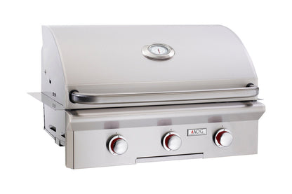 AOG L-Series 30 inch built-in gas grill, closed hood, studio shot