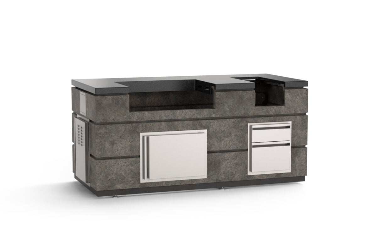 AOG 30-inch complete outdoor kitchen island in Dark Basalt finish — built-in grill, side burner, and storage