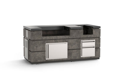 AOG 30-inch complete outdoor kitchen island in Dark Basalt finish — built-in grill, side burner, and storage