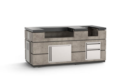AOG 30-inch complete outdoor kitchen island in Light Basalt finish — built-in grill, side burner, and storage