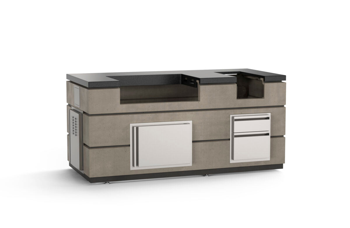 AOG 30-inch complete outdoor kitchen island in Smoke finish — built-in grill, side burner, and storage