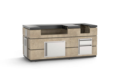 AOG 30-inch complete outdoor kitchen island in Travertine finish — built-in grill, side burner, and storage
