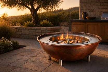 HPC Tempe hand-hammered copper fire bowl showing patina and craftsmanship