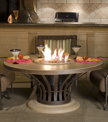 American Fyre Designs Fiesta dining fire table with active flame