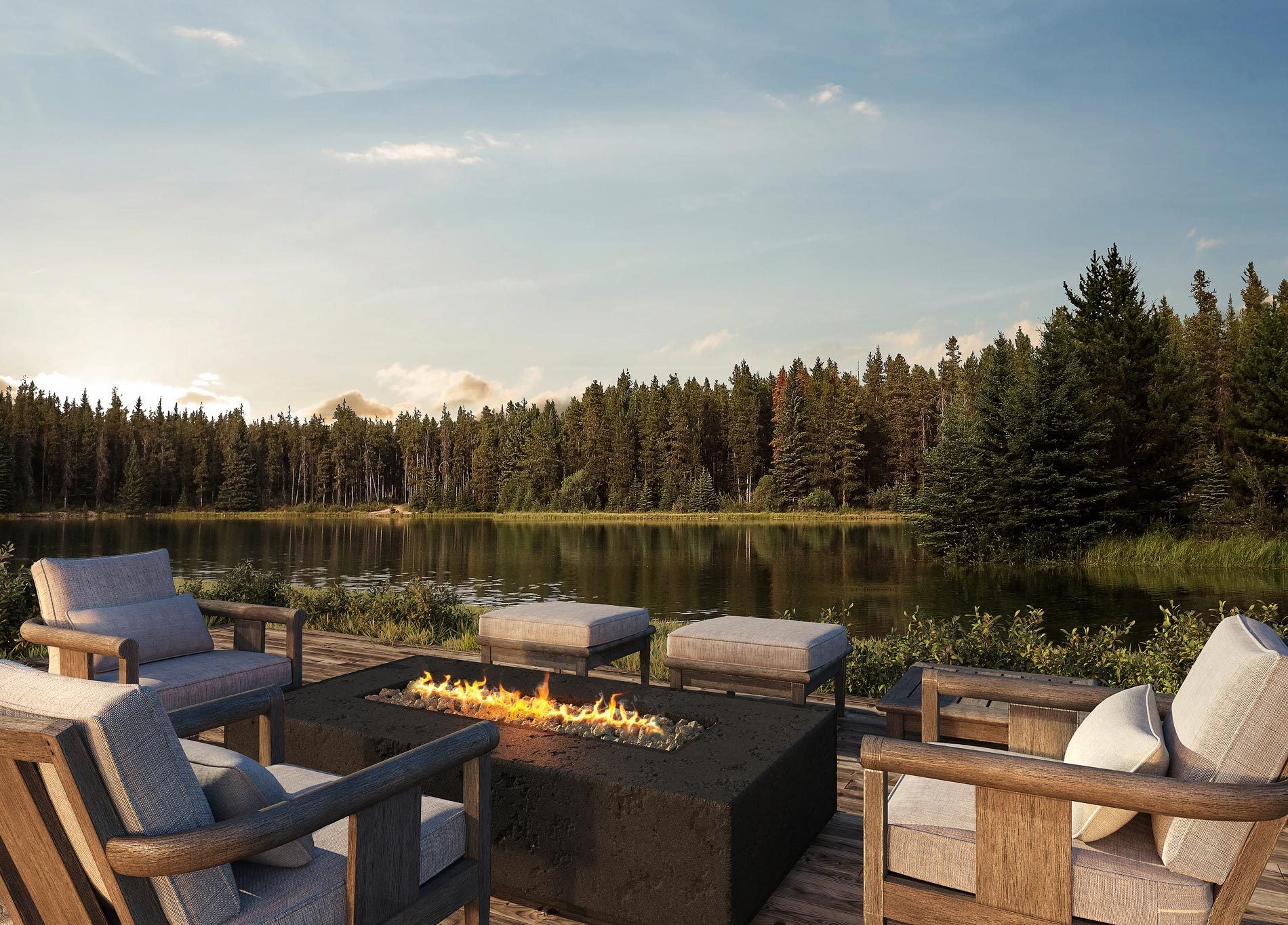 Firegear Sanctuary 1 fire table lifestyle view on outdoor patio