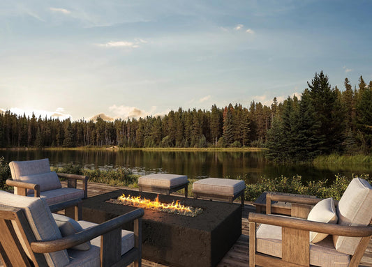 Firegear Sanctuary 1 fire table lifestyle view on outdoor patio