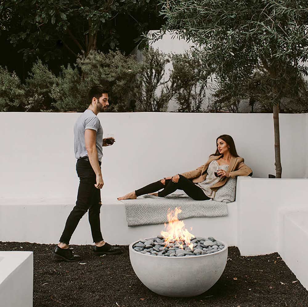 HPC Fire Dekko Serenade 32" Concrete Fire Bowl - patio lifestyle view