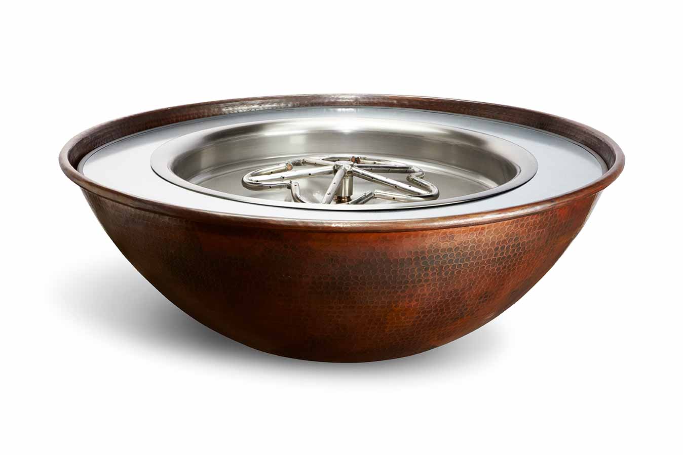 HPC Tempe 31-inch copper fire bowl with active flame